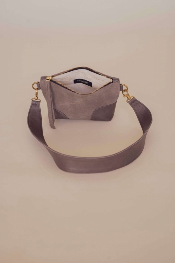 Grey Clare V. Leather & Suede Crossbody Bag, Note leather-trim canvas  crossbody bag